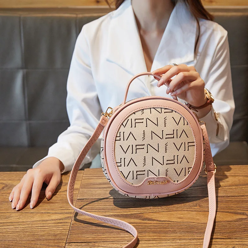 

Women Small Bag Girls Fashion Letter Printing Small Round Messenger Shoulder Crossbody Luxury Designer Handbags Cute Side Purse