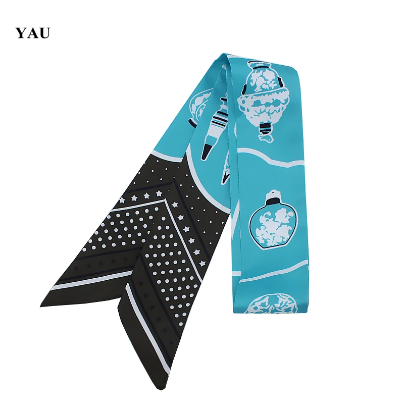 

Top Imitated Silk Scarf Small for Women Great Bag Strap Wine Bottle Printed Bandage Ribbon Handkerchief Blue Wrap
