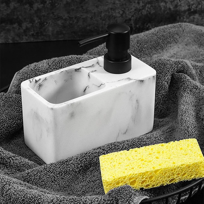 

Detergent Dispenser Bathroom Sink Kitchen Soap Dispenser Resin With Dish Brush Sponge