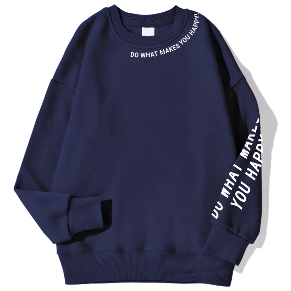 Tun Sie, was Sie glücklich macht. Briefdruck-Sweatshirt für Damen, Straßenpullover, warme, weiche Hoodies, lockere Fleece-Damenbekleidung mit Rundhalsausschnitt – Detail 4
