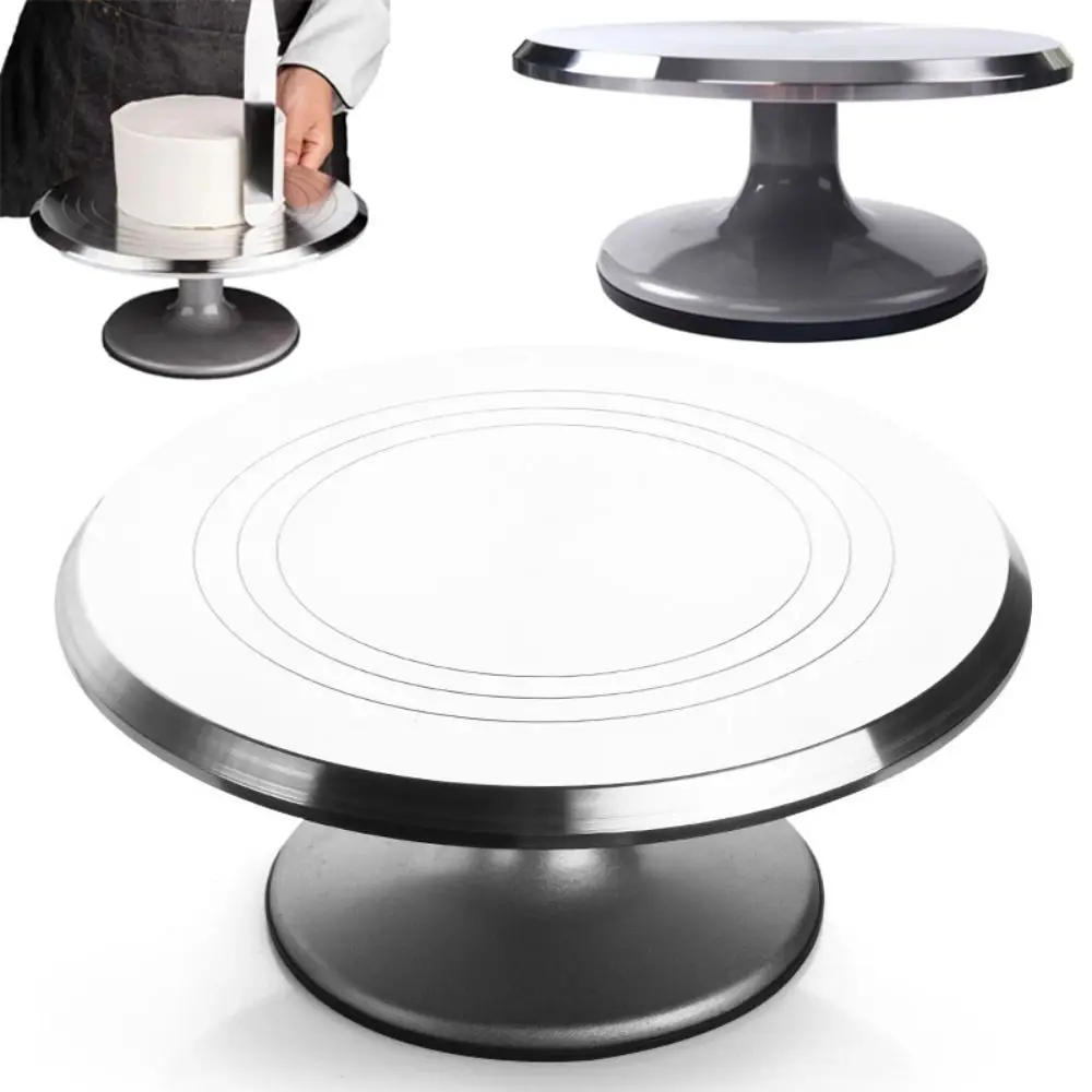 Aluminum Alloy Cake Turntable Non Slip Smooth Rotation Cake Decorating Holder Silicone Bottom Heavy Duty Revolving Dessert Stand