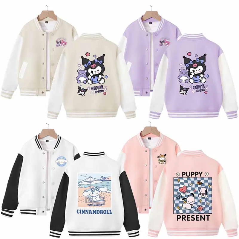 

Sanrios Cinnamoroll Kuromi почтовая одежда для детей пальто с длинным рукавом бейсбольная Униформа аниме мультфильм для мальчиков и девочек Топы Куртки