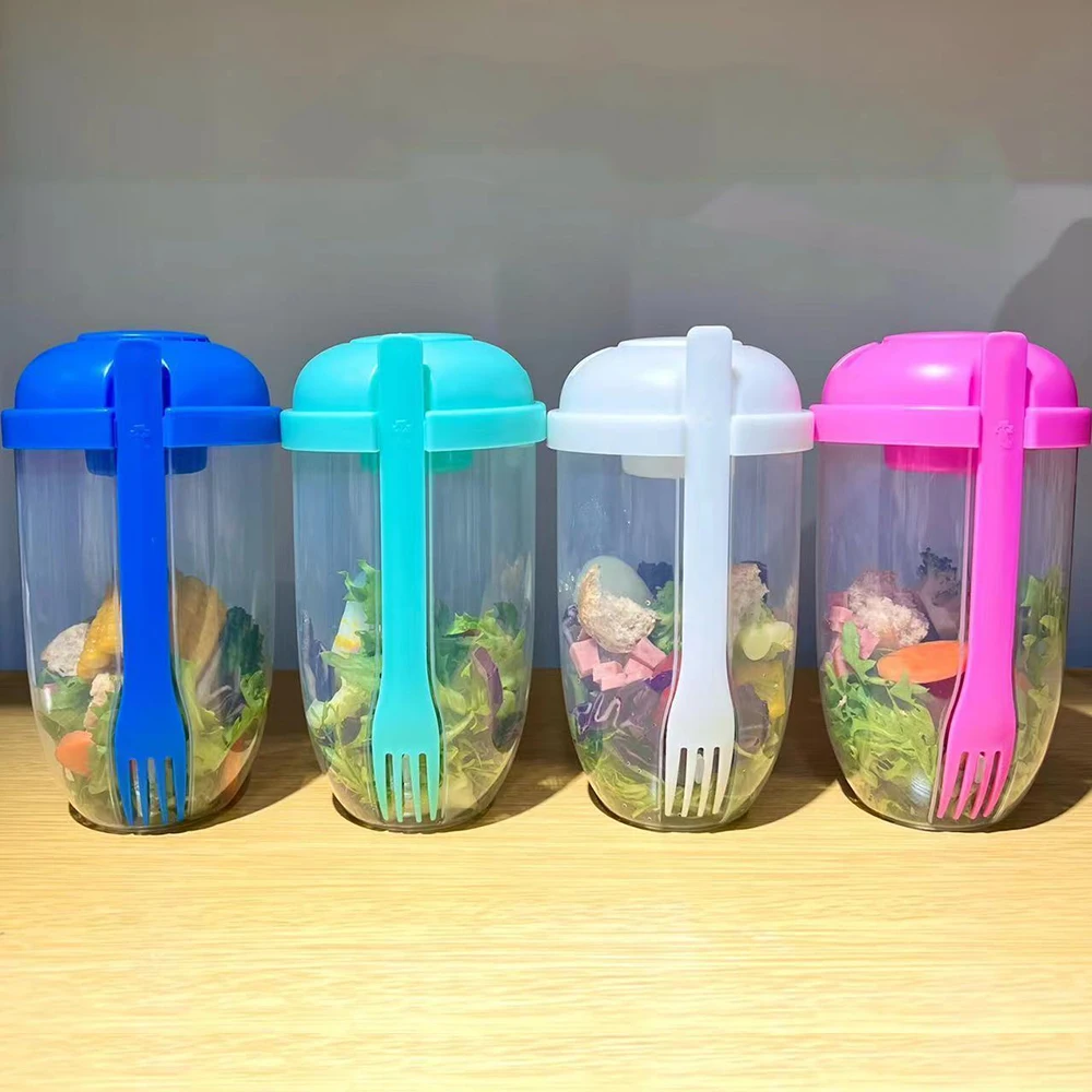 3 In1 Portable Bottle Salad Container Bottle-Shaped Bento Salad Bowl For Lunch Box With Fork Bowl Milk Cup 1000ml