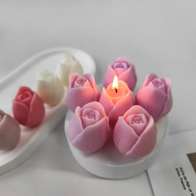 Mini Flower Silicone Candle Mold 3D Rose Soap Chocolate Cake Decoration Baking Molds Handmade Ice Block Gypsum Craft Tool