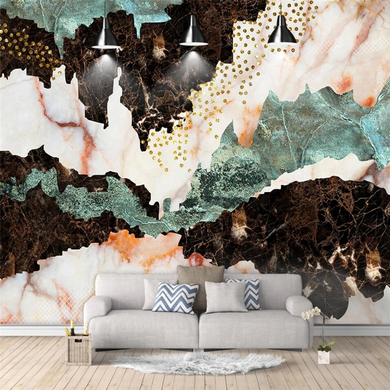Modern 3D Abstract Golden Mountain Marble Creative TV Wall Custom Large Murals Green Self Adhesive Wallpapers papel de parede |