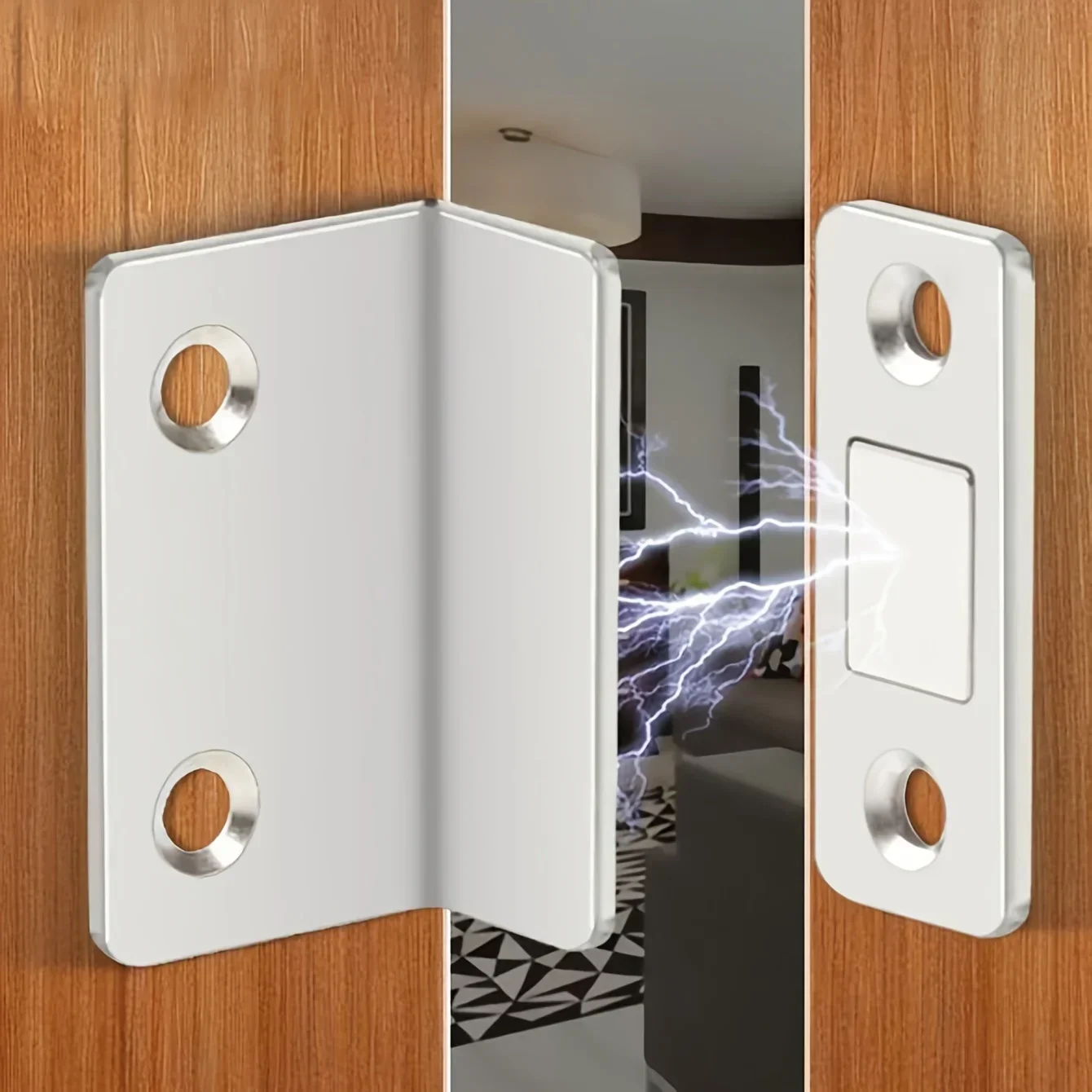 2pcs Magnetic Door Catch Latch -Invisible Strong Adhesion, Drill-Free Mount, Seamless Release- Ideal for Cabinets, Sliding Doors