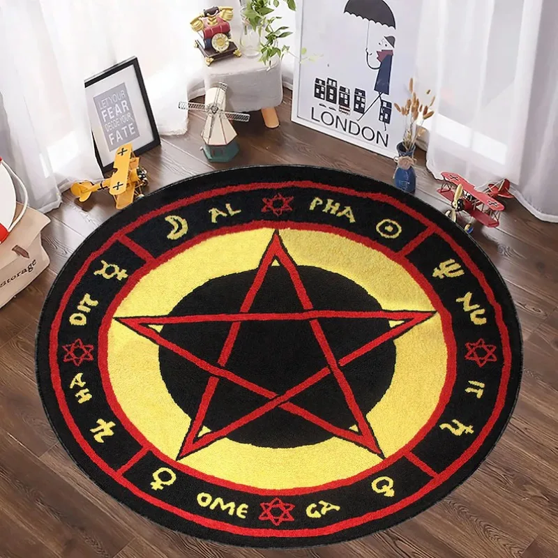 The Love Witch Patterned Round Rug Astrology Rug Movie Decor Red Pentagram Zombie Satan Red Voodoo Pentagram Circle floor mat