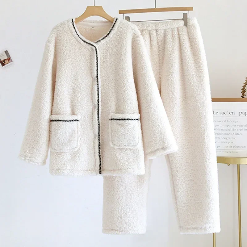 

Autumn Winter Ladies Pajamas Set Thickened Velvet Warm Home Service Women Pijamas Sleepwear Suit Pyjama Pour Femme