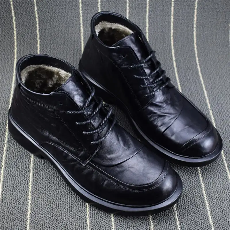 가죽 마틴 부츠 남성용 라운드 토 레이어드 소가죽 겨울 플리스 안감 두꺼운 따뜻한 첼시 부츠 유니섹스