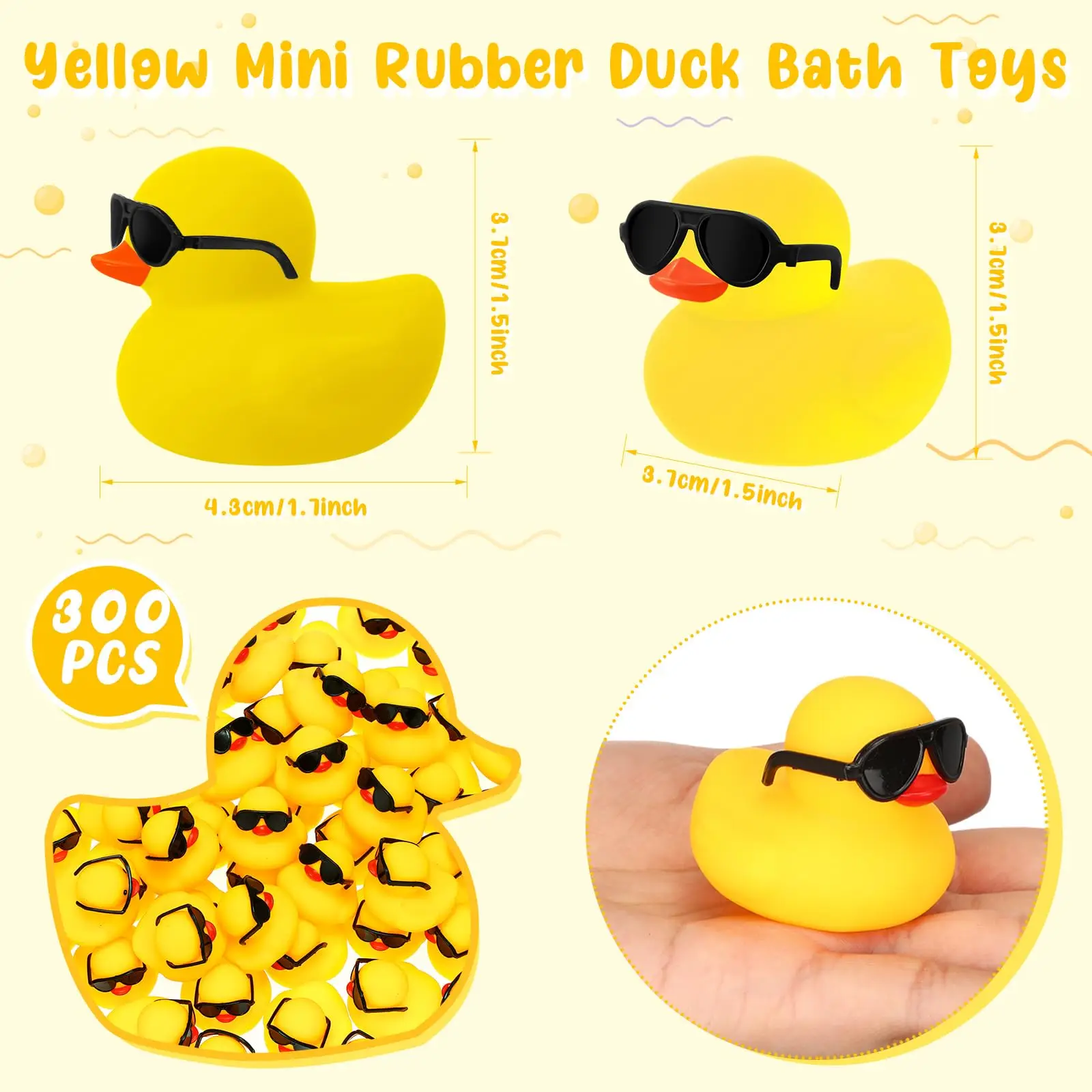 1-100pc Mini Rubber Ducks Set in Bulk with Sunglasses Float Squeak Tiny Ducks Rubber Duck Toy for Kids Party Birthday Supplies 3