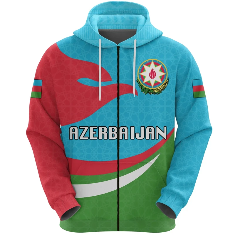 Sudadera con capucha con estampado 3D de bandera nacional de Azerbaiyán para hombre y mujer, ropa de calle de primavera, abrigo de manga larga, sudadera con cremallera, jerséis para hombre
