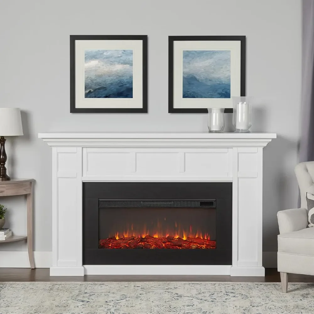 75” Electric Fireplace with Mantel for Living Room or Bedroom,Replaceable Fireplace Insert Heater,Realistic Log and Flame Effect 2