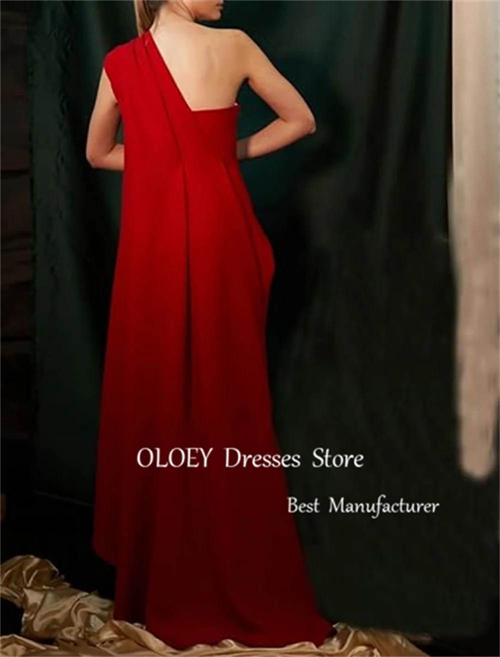 OLOEY Modest Customized Red Straight Evening Dress Sleeveless Long Wedding Party Dress Pleats Women Prom Gowns Floor Length 2
