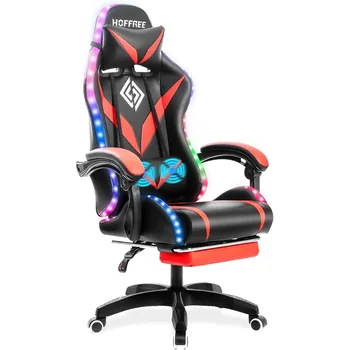 Gaming Chair with Massage and LED RGB Lights Chair with Footrest High Back Video Game Chair with Linkage Armrest Gaming Chairs 2