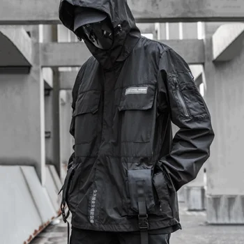 Reflective Patch Multi Pocket Hooded Jacket 1