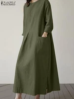 2024 ZANZEA Fashion Summer Vintage Women Solid 3/4 Sleeve Sundress Baggy Loose Casual Dress Oversize Vestidos Kaftan Robe Femme - Image 5