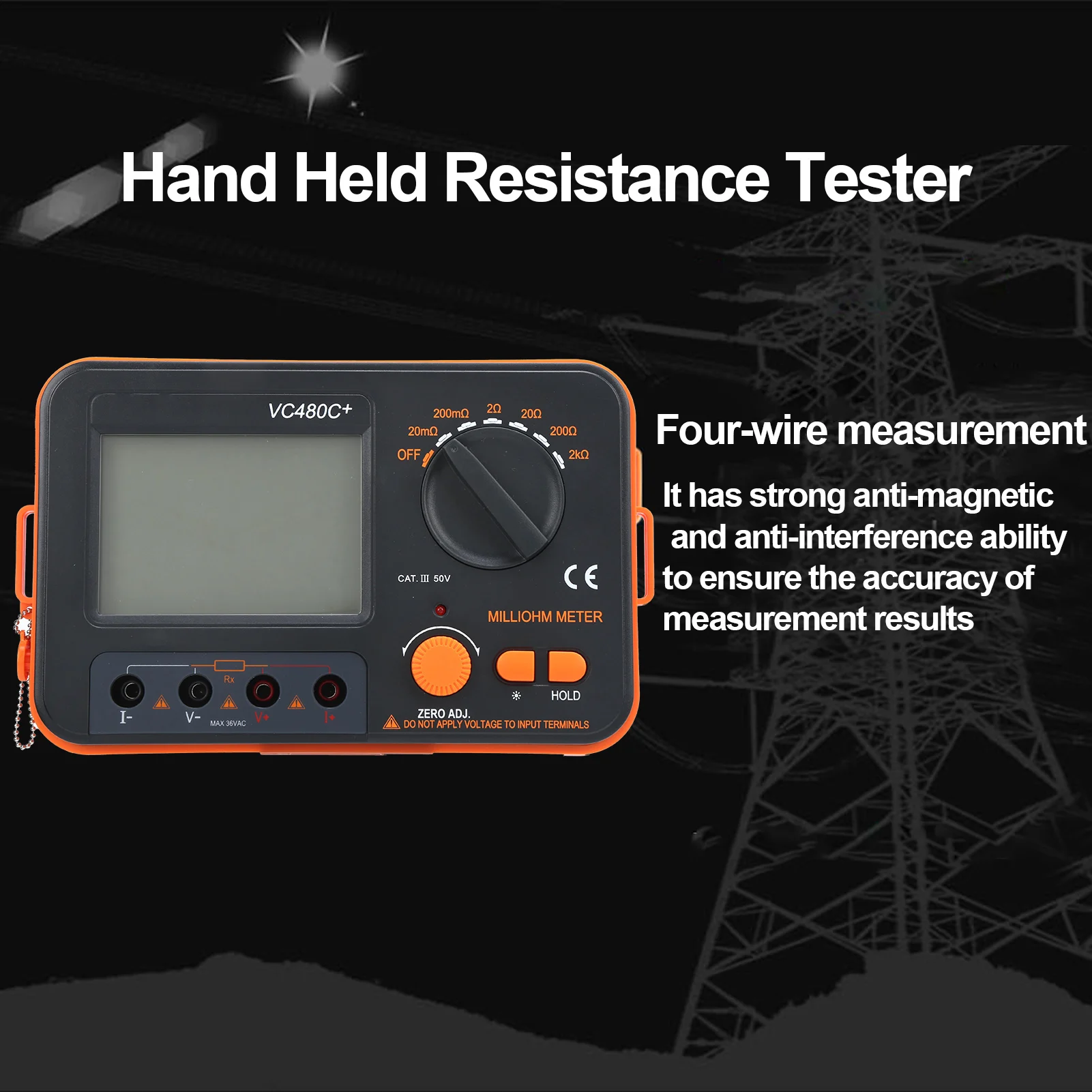 Hand Held Resistance Tester VC480C 0.01m&Omega;‑2k&Omega; 6‑Gear Digital Milliohmmeter 4‑Wire Measurement Low Resistance Tester resistance tester