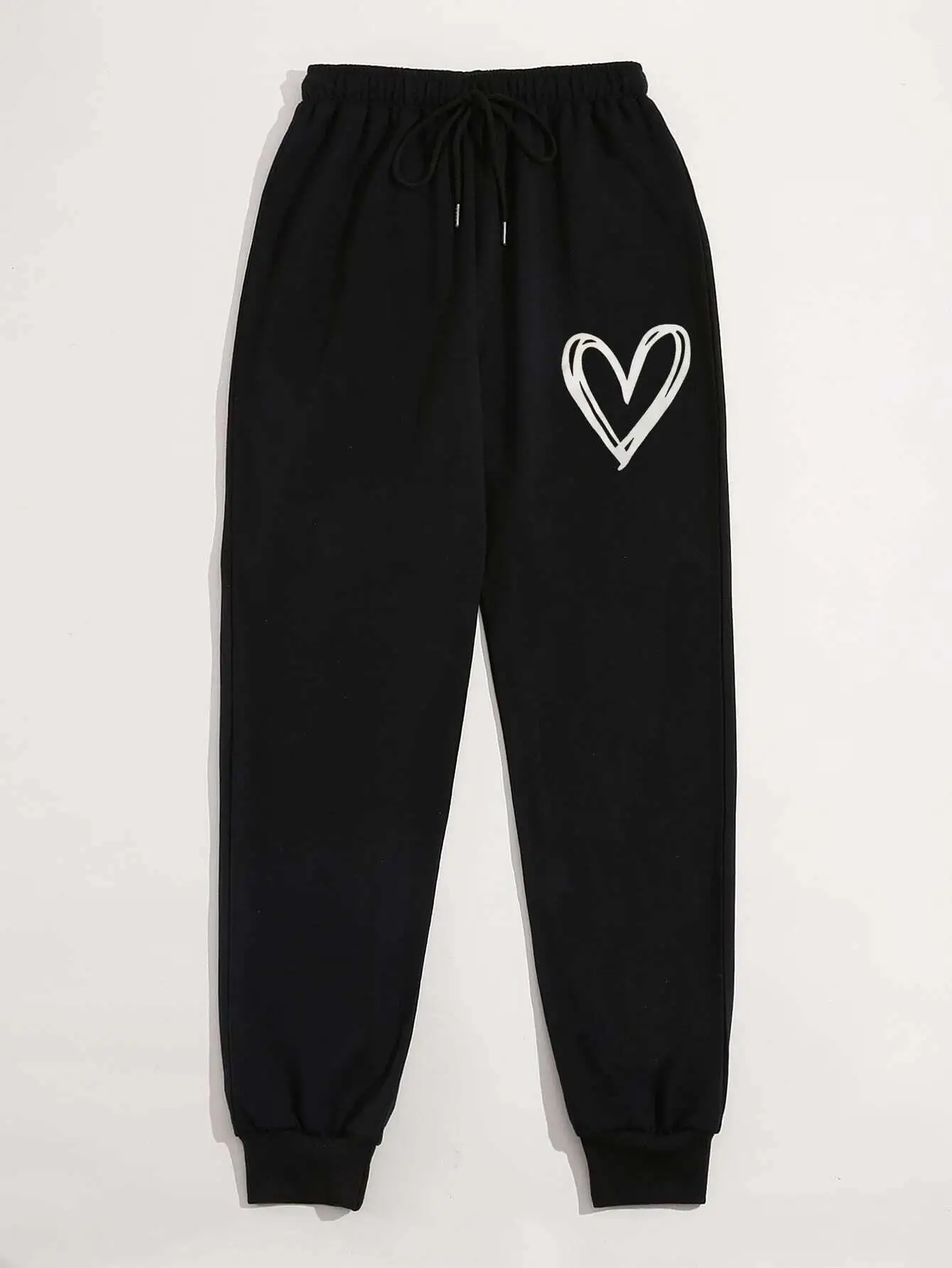 심플 러브 패턴 여성용 용수철 캐주얼 기본 바지, 다용도 패션, 편안한 바지, 트렌디 스트리트 여성 바지