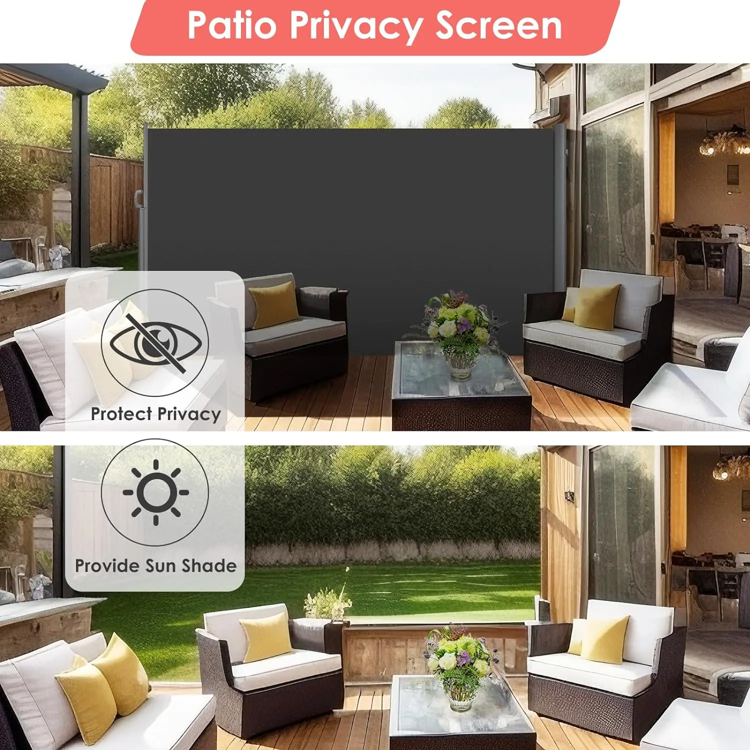 Retractable Side Awning,Patio Privacy Screen for Garden, Balcony, Courtyard,UV Resistant, Waterproof,Dark Grey, 118.1" x 70.9"