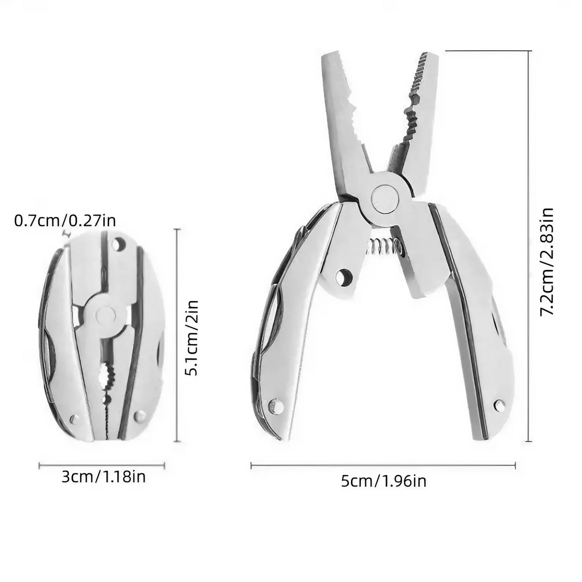 Pocket-Sized Multifunctional Keychain Tool - Mini Pliers with Wire Stripper, Phillips Screwdriver, Knife, File, Flat Screwdriver