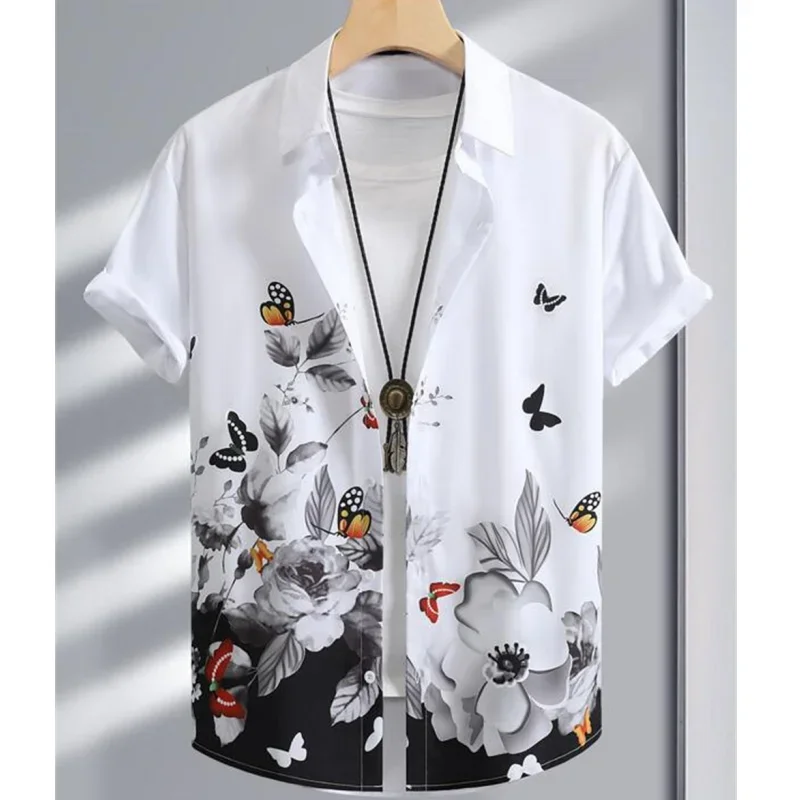 Fashion Shirt For Men 3d Ink Painting Prints Men's Clothing Daily Casual Short Sleeve Beach Party Sweatshirt Street Hawaii Shirt