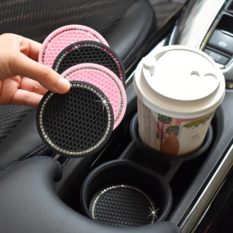 

2pcs Car Non-slip Water Cup Pad Diamond Rhinestone Rubber Mat for Bottle Holder Coaster Auto Interior Anti-skid Cup Holders