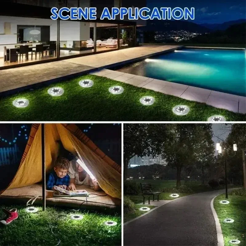 Solar Light 4 Pcs Solar Power Disk Light Outdoor Garden Solar Underground Light Deck Spotlight Buried Led Lamp