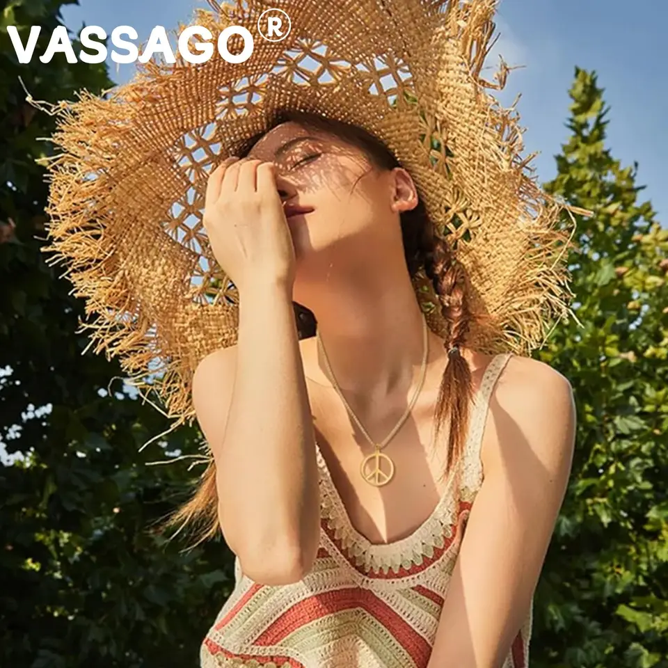 VASSAGO Collana con segno di pace stile hippie Simbolo di pace Gioielli in acciaio inossidabile Collana con accessori per feste degli anni '60 per uomo donna