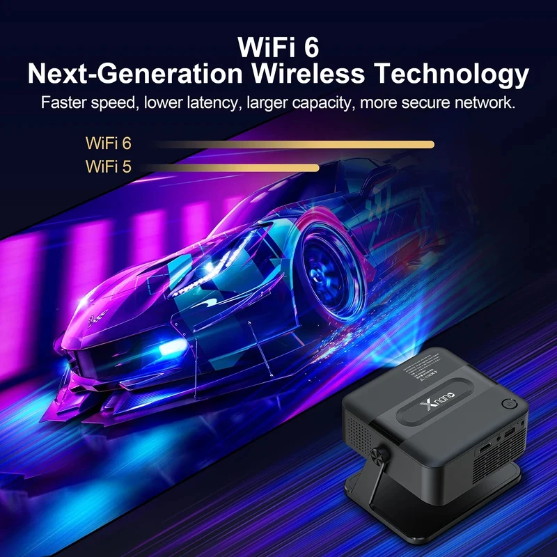 네이티브 720P 지원, 4K 디코딩, 듀얼 WiFi 6 무선, 휴대용 5 포터블 시네마 프로젝터가 탑재된 미니 스마트 프로젝터 (홈시어터용)