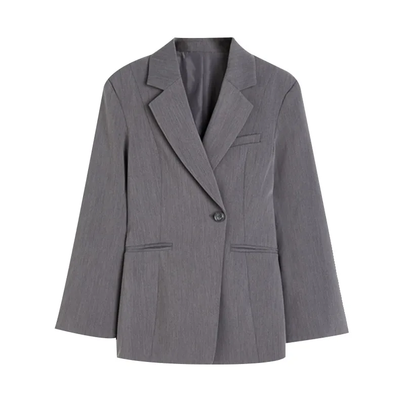 Elegant Metal Button Blazer Suit Women Slim V Neck Long Sleeve Fake Pocket Jacket Autumn Shoulder Pads Office Lady Outwear
