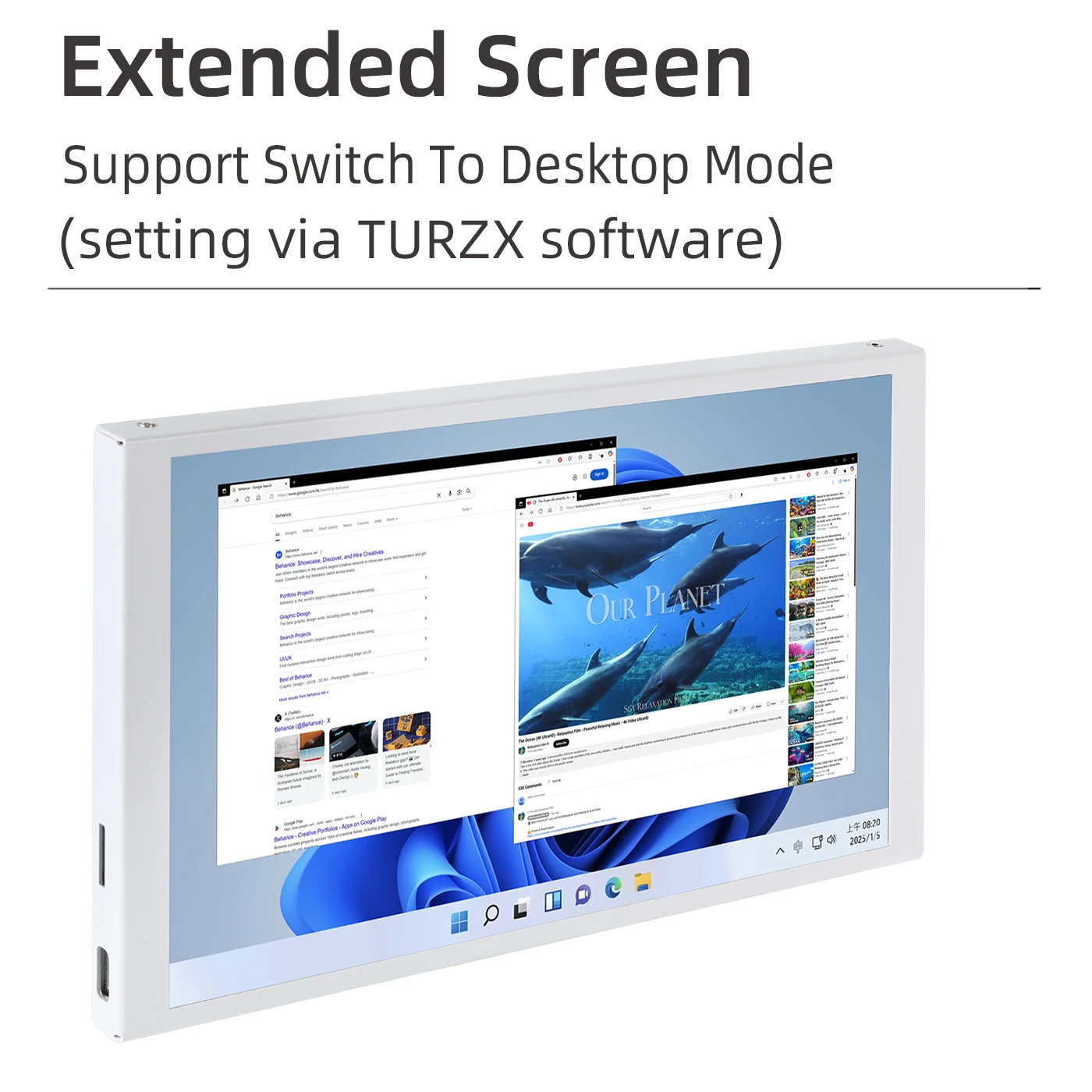 TURZX 8.8インチ USB接続 スマートスクリーン　小型モニター　ホワイト TURZX 8.8インチ USB接続 スマートスクリーン 小型モニター
