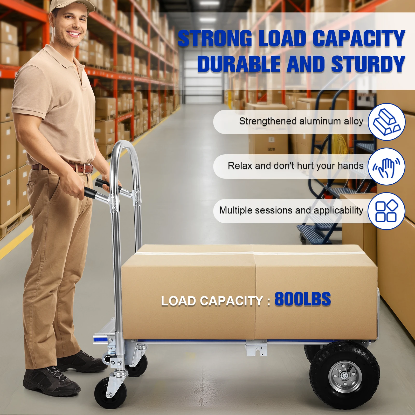 2 in 1 Aluminum 800LBS Capacit Convertible Dolly W/Wheel Folding Hand Truck Dolly Cart Portable Dolly Cart for Moving Transport