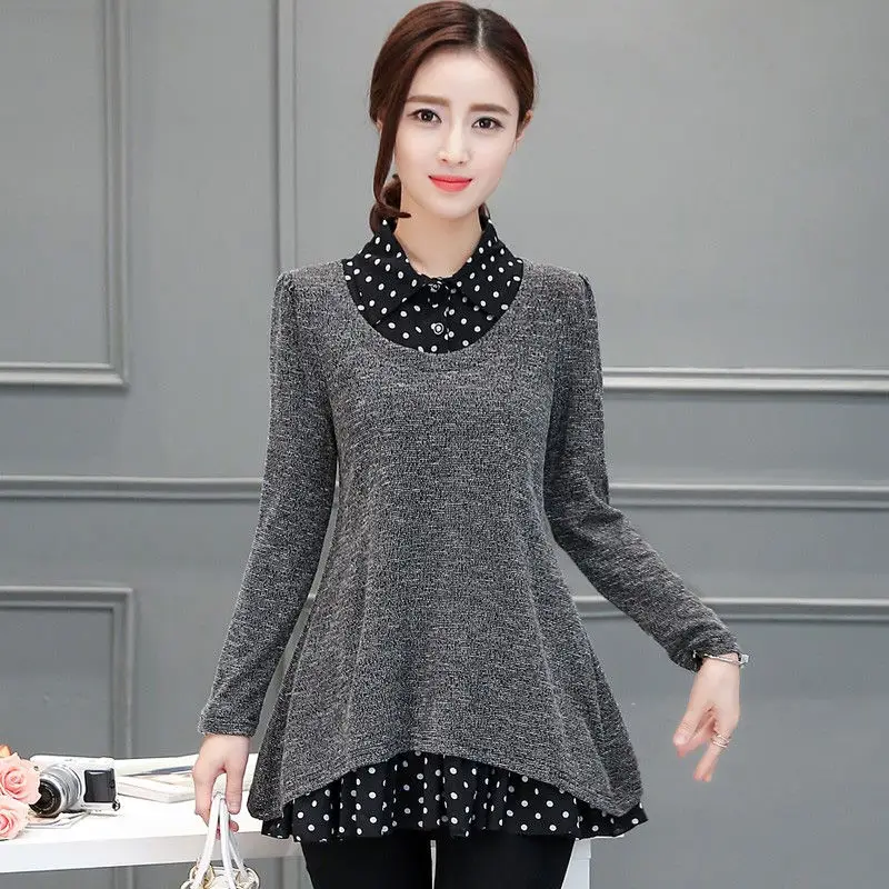 

Fashion Lapel Spliced Fake Two Pieces Polka Dot Blouses Women's Clothing 2023 Autumn Winter Loose Commuter Tops Casual Shirts