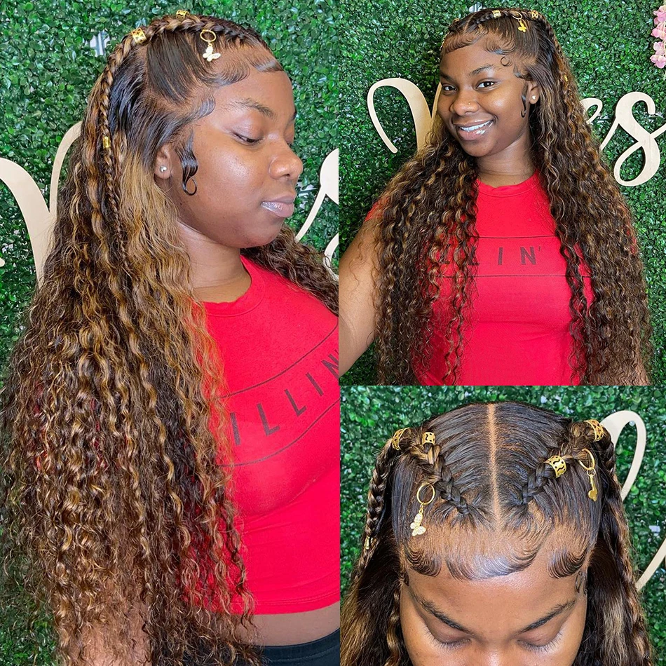 36 Inch Curly Highlight 100% Human Hair Lace Front Wig for Women