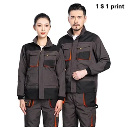 Men's Multi Pocket Workshop Long Sleeve Work Suit Set Construction Site Machinery Welder Electrician Repair Painter Printed Logo