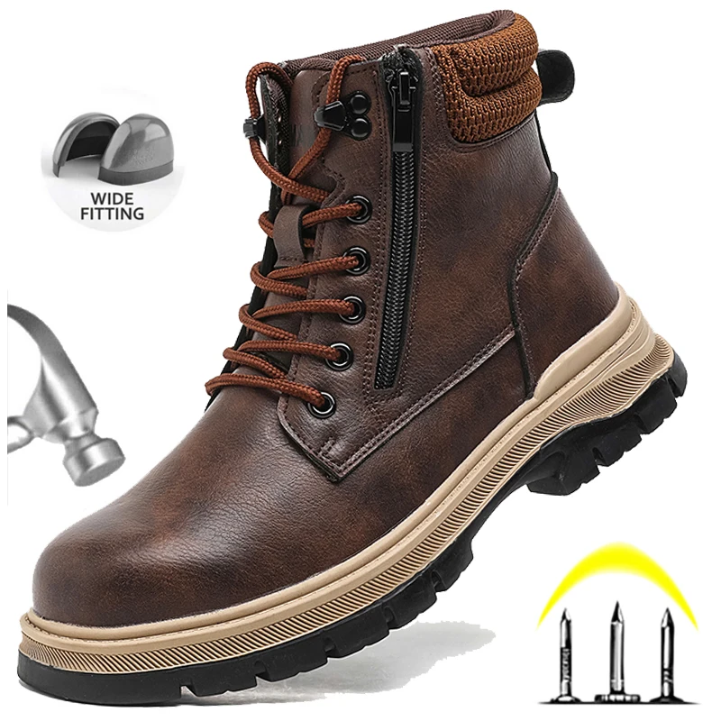 Men Work Boots Puncture-Proof Waterproof Work Shoes Steel Toe Safety Boots Industrial Indestructible Boots Side Zipper Shoes BEST SELLERS