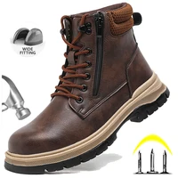 Men Work Boots Puncture-Proof  Waterproof Work Shoes Steel Toe Safety Boots Industrial Indestructible Boots Side Zipper Shoes