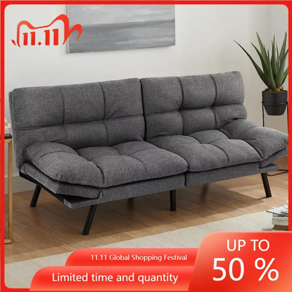 

Futon Sofa Bed, Sleeper Convertible Futon Couch, Memory Foam Couch Convertible Loveseat for Living Room, Apartment, Studio, Grey
