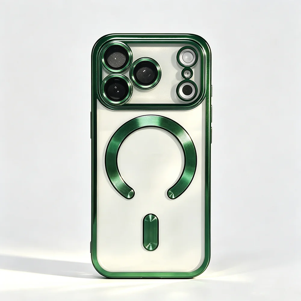 Elegant Orange Magnetic Clear Case with Wireless Charging Compatibility - Stylish Plating Soft Business Cover
