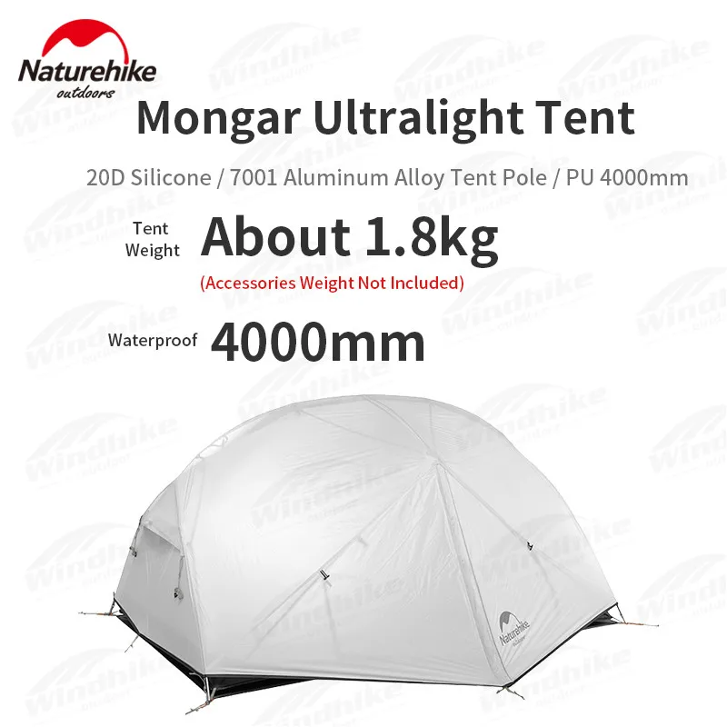Naturehike Mongar 2 Persons Tent Waterproof 15D Nylon Fabric Camping Tent Ultralight Large Inner Space Tourist With Mat