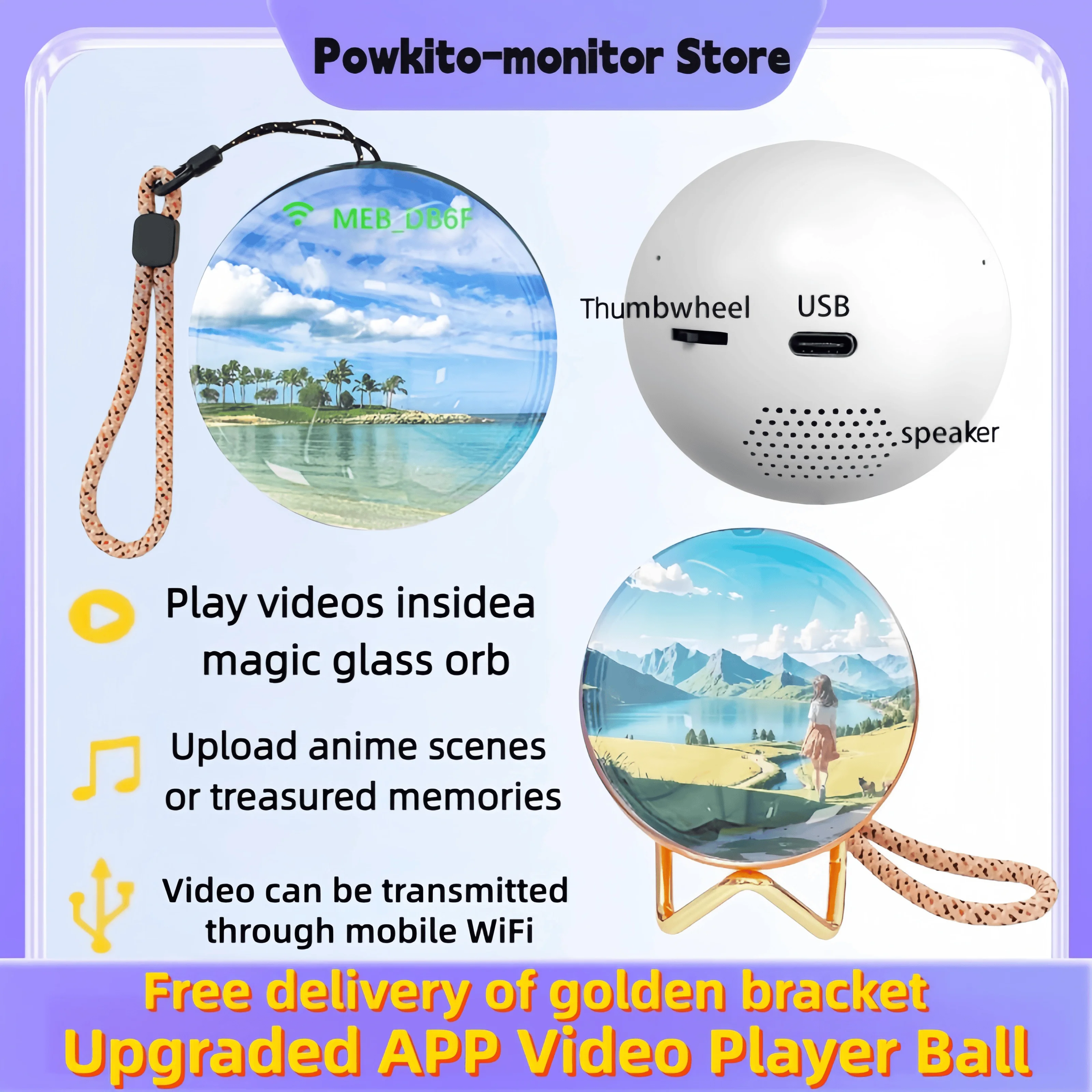 Upgrade custom crystal ball video player display screen, mobile WiFi transmission video electronic screen commemorative gift