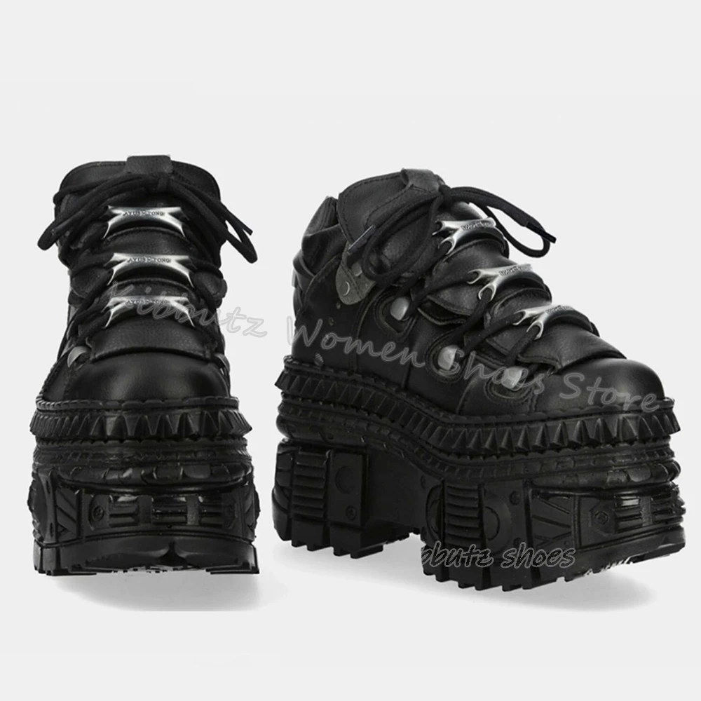 Rivets Gothic Sneaker Thick Bottom Platform Punk Rock Dark Style Lace-Up Fashion Sexy Women Shoes Round Toe Genuine Leather New 3