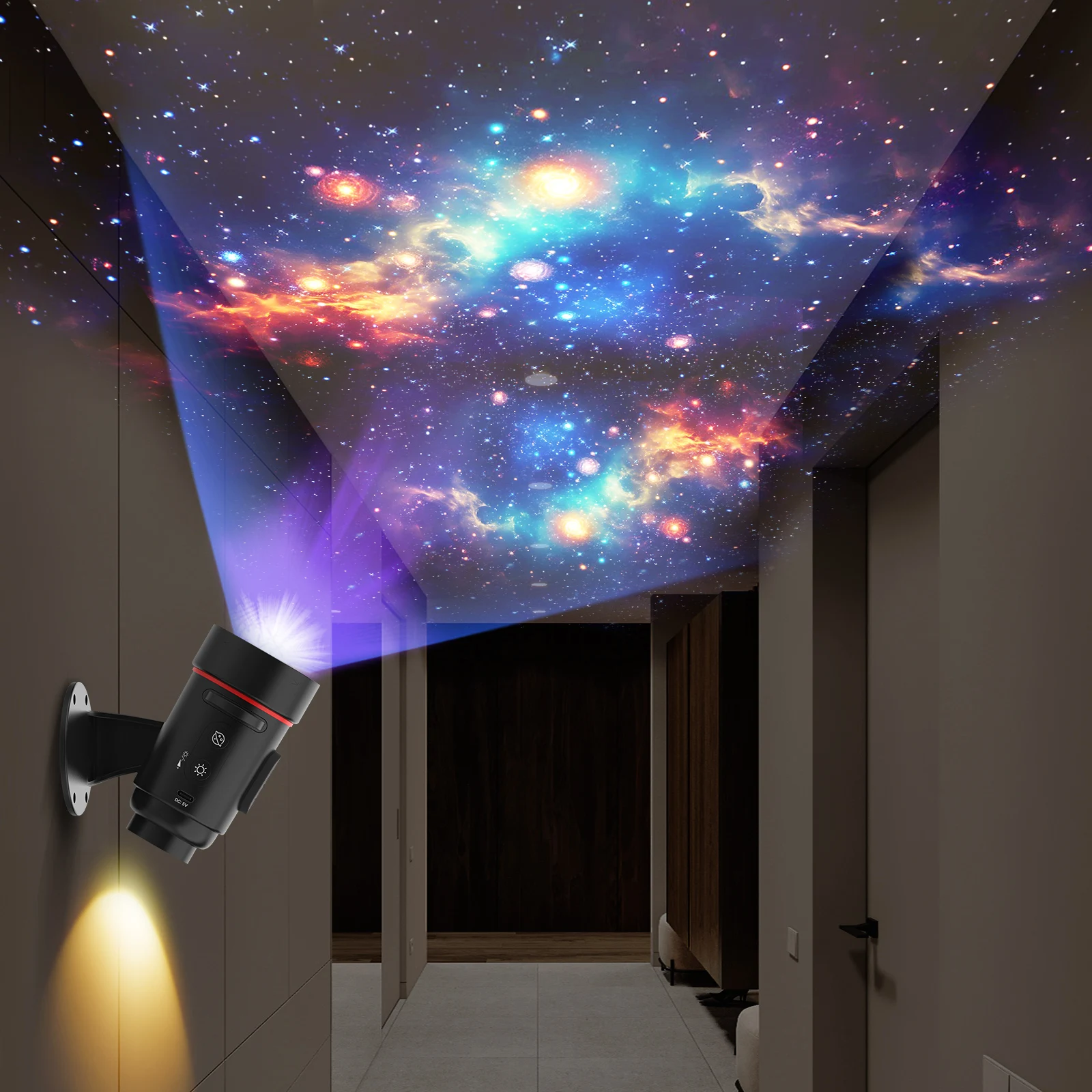 Yıldızlı Gökyüzü Projeksiyon Işığı, 6'sı 1 arada, Yüksek Çözünürlüklü Galaksi Projeksiyon Işığı, Çift Düğme Kontrolü, Parlaklığı Ayarlamak için Uzun Süre Basın