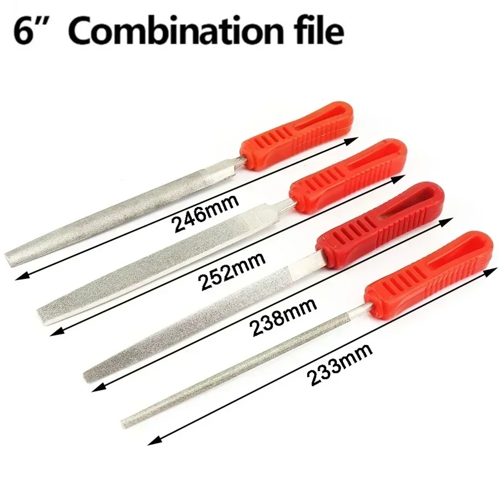 6인치 다이아몬드 파일 플랫/하프 라운드/라운드/삼각형 233mm 45 스틸 다이아몬드 코팅 다이아몬드 샌드 고경도