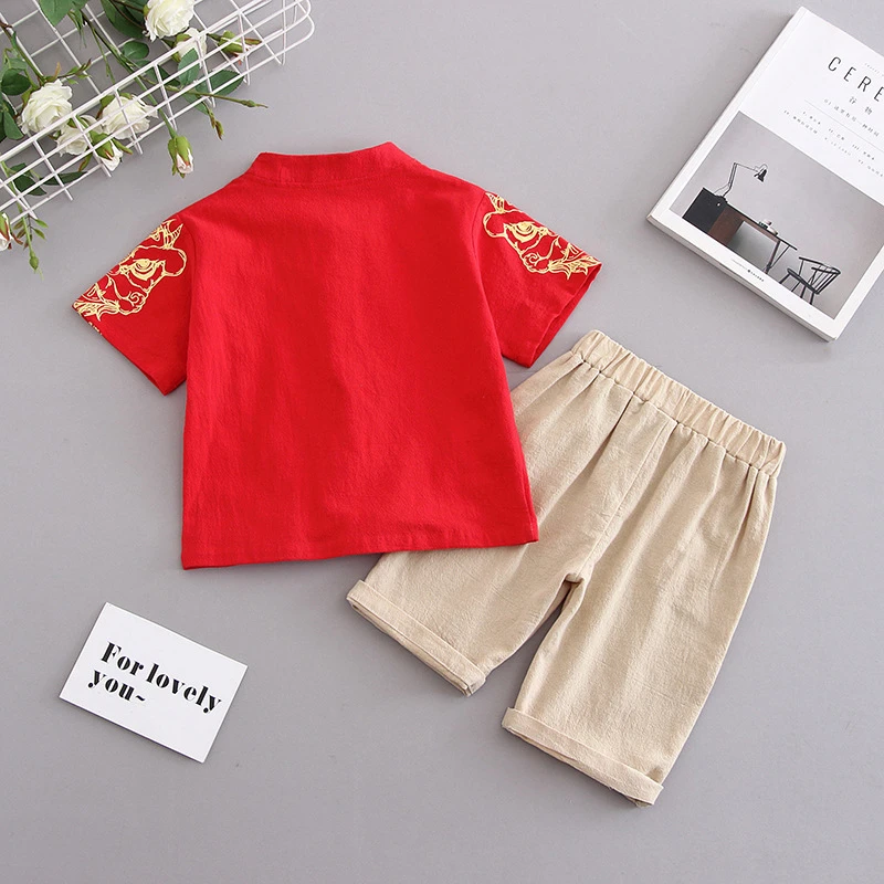 2Colors Chinese Traditional Clothing for Kids New Year Children Tang Suit Lion Dance Embroidery Retro Boys Girls Hanfu