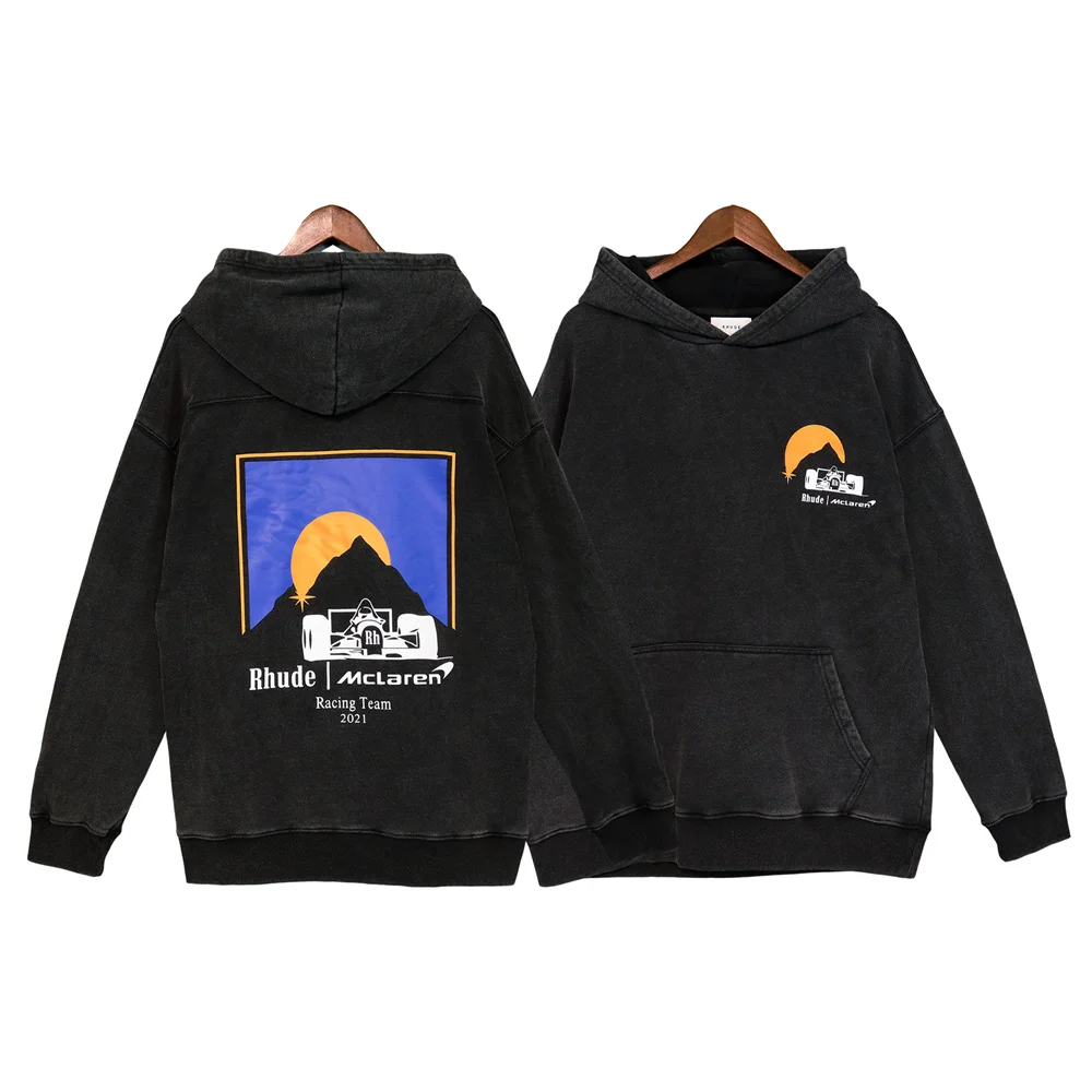 RHUDEBrandStreetStyleFashionRetrowashhoodieMenletterLogo