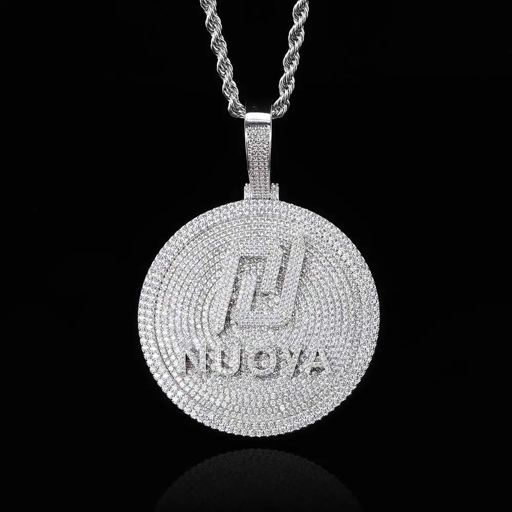Personalized Hip Hop Circular Letter Pendant Full Diamond 60/80MM Disc Large Exaggerated Bling Zircon Pendant Necklace