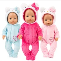 43cm Born New Baby Doll Clothes Pink Kitty Unicorn Pony Pajama Set 18 Inch Doll Clothes Baby Girl Birthday Gift 1