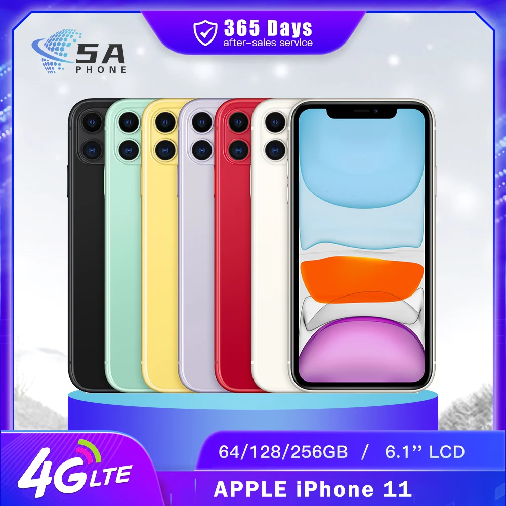 Original Unlocked Apple iPhone 11 4G Mobile Phone NFC 4GB RAM 64/128/256GB ROM 6.1'' Dual 12MP A13 Bionic Hexa-core SmartPhone