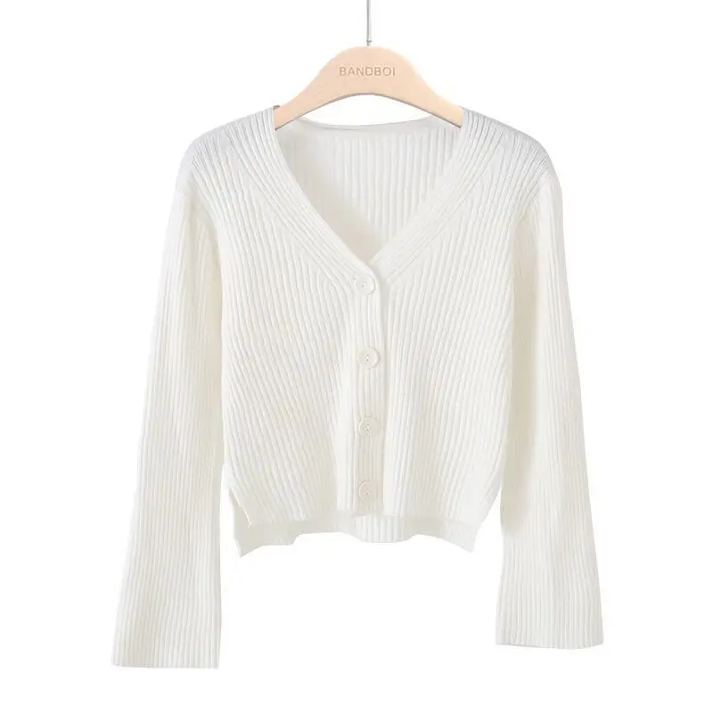 Asymmetrical Button Short Lazy Style Cardigan Spring Autumn New Long Sleeve Solid Fashion Sweaters Elegant Korean Women Clothing 5